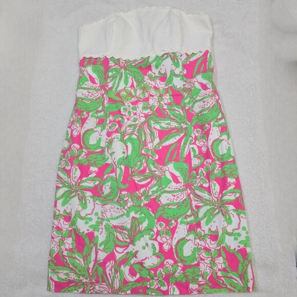Lilly Pulitzer ✦ Franco Strapless Dress ✦ White Pink Green Cotton Mini Size S - Picture 7 of 13